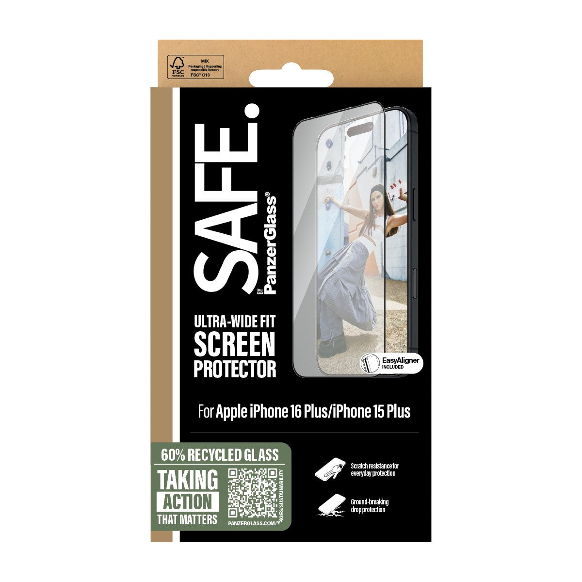 SAFE. by PanzerGlass® Displayschutz m. Schwarz Rahmen iPhone 16 Plus | 15 Plus | Ultra-Wide Fit